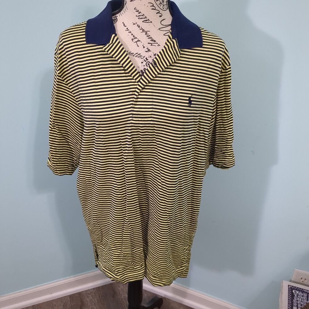 Vintage 80s Ralph Lauren Polo Jeans Co. Mens Yellow Blue Stripe Collared Polo l